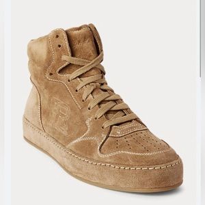 Jaemyn calf-suede high top sneaker in truffle from Ralph lauren.